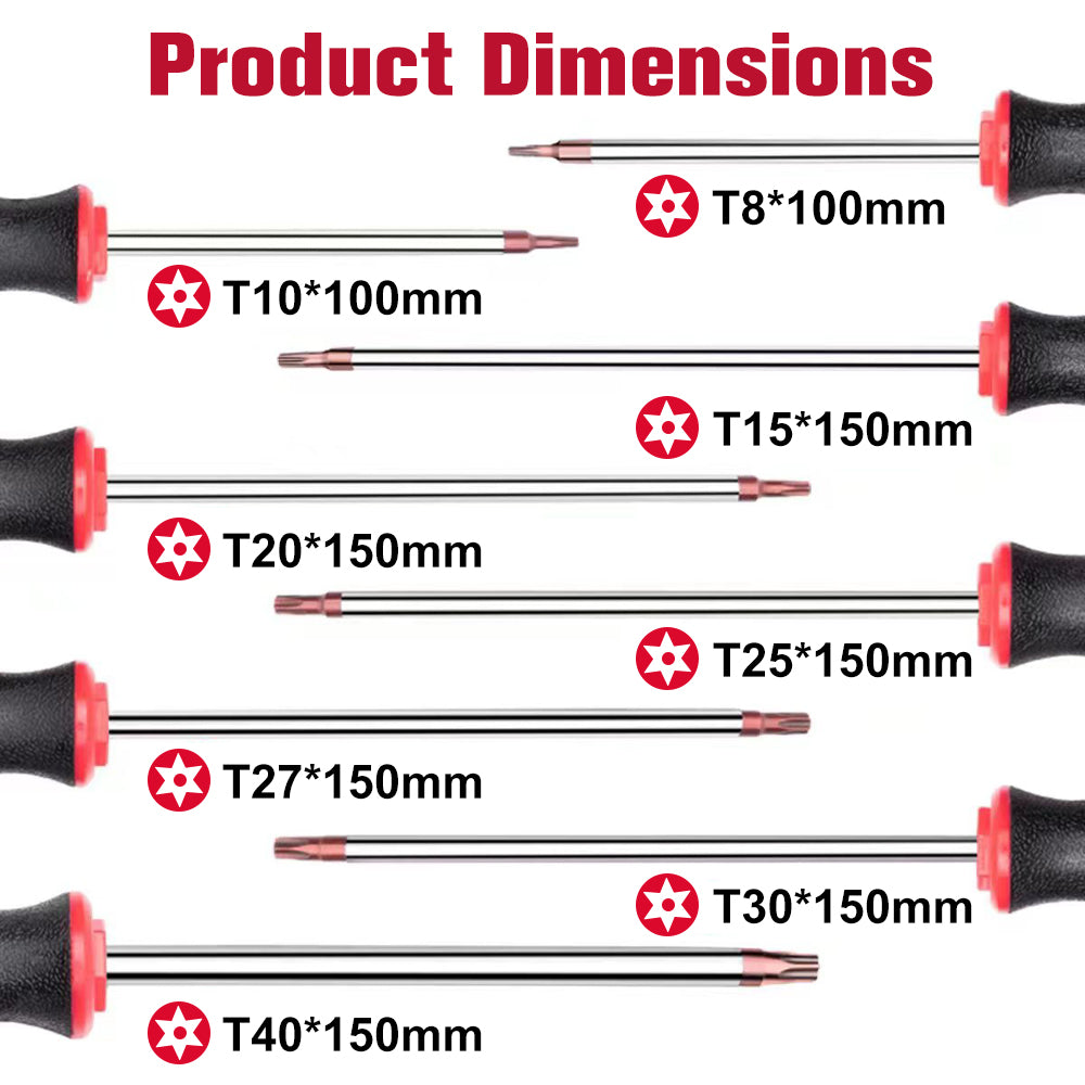  Featuring sizes of T8*100mm, T10*100mm, T15*150mm, T20*150mm, T25*150mm, T27*150mm, T30*150mm, T40*150mm