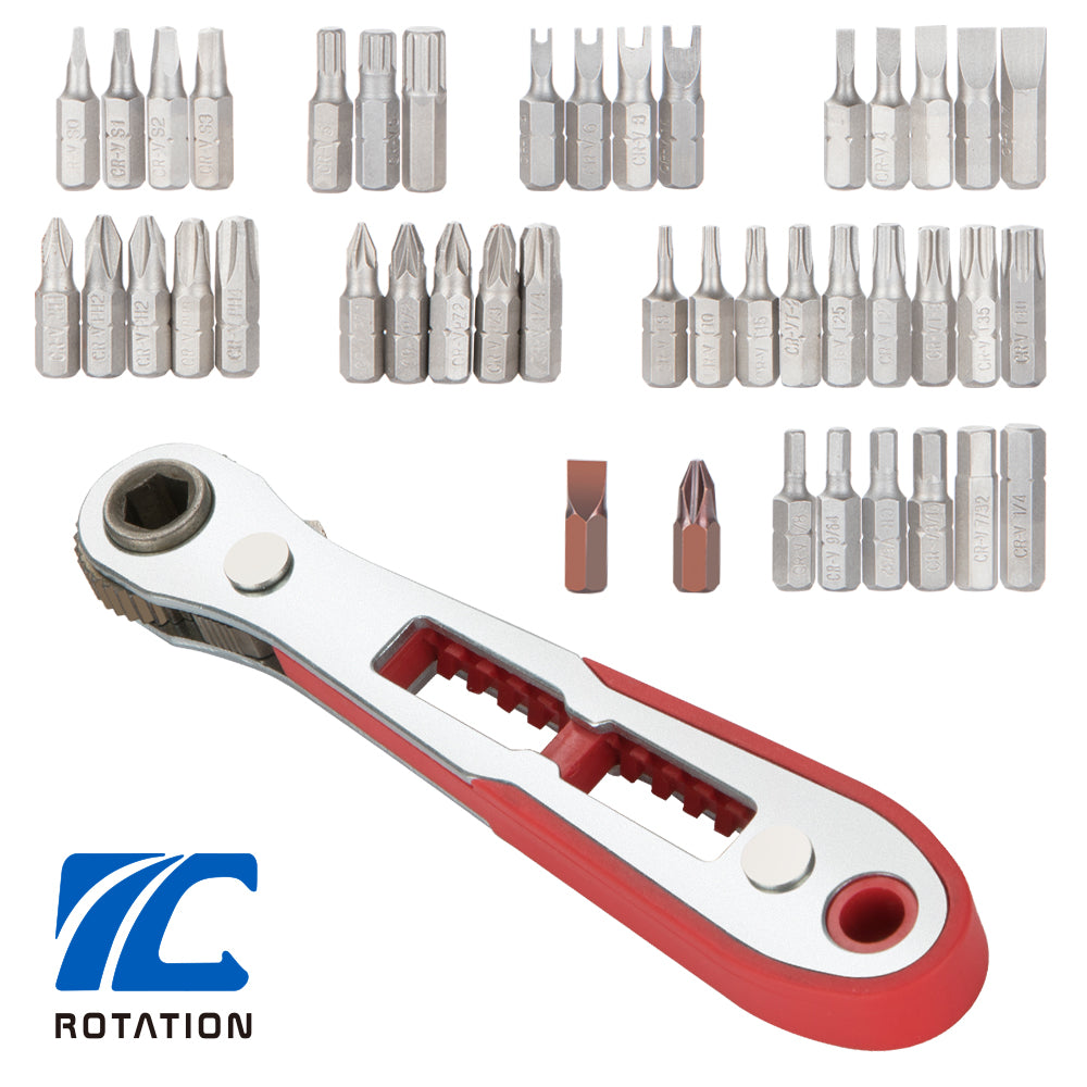 CR-V Steel Bits: 5 Pieces Pozi Bit (PZ 1, 2, 2, 3, 4); 5 Pieces Phillips Bit (PH 1, 2, 2, 3, 5); 5 Pieces Slotted Bits (SL 3, 4, 5, 6, 7); 6 Pieces Hex Bits (H 1/8, 9/64, 5/32, 3/16, 7/32, 1/4); 9 Pieces Torx/Star Bits (T 8, 10, 15, 20, 25, 27, 30, 35, 40); 4 Pieces Square Bits (S 0, 1, 2, 3); 3 Pieces M Bits (M 5, 6, 8); 4 Pieces U Bits (U 4, 6, 8, 10).