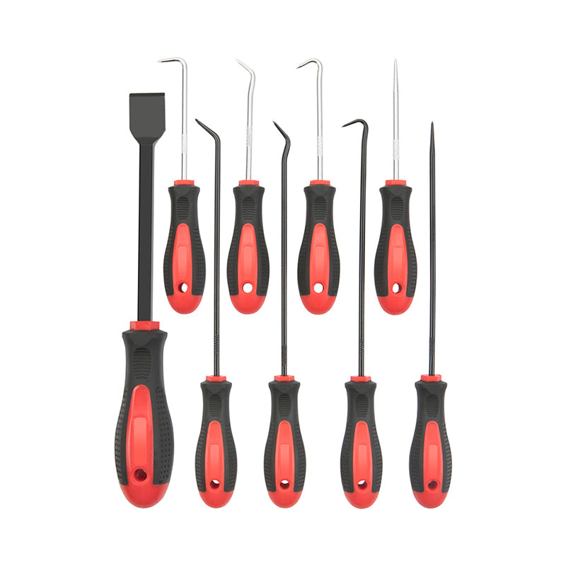set includes: 4 small hooks- 45, 90, 135, 180 degrees; 4 large hooks - 45, 90, 135, 180 degrees; 1 flat shovel.