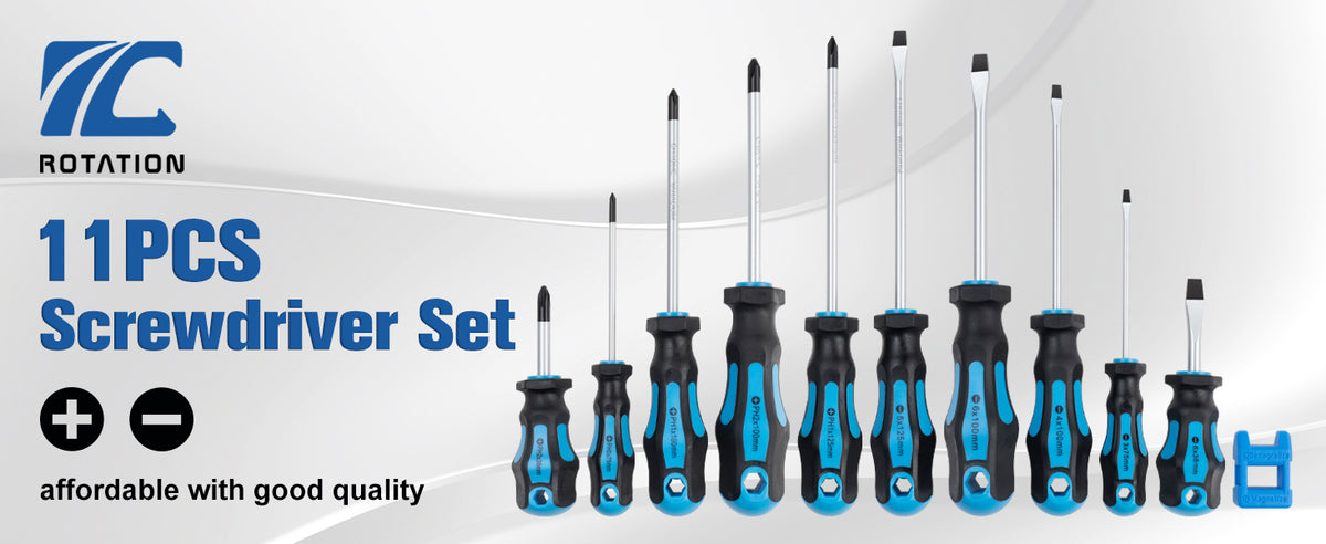 ROTATION 11-Piece Magnetic Screwdriver Set, 5 Phillips & 5 Slotted Tips, Include Magnetizer, Screwdriver with Professional Non-Slip Grip, for Home Repair and DIY Projects - Detail Large 1