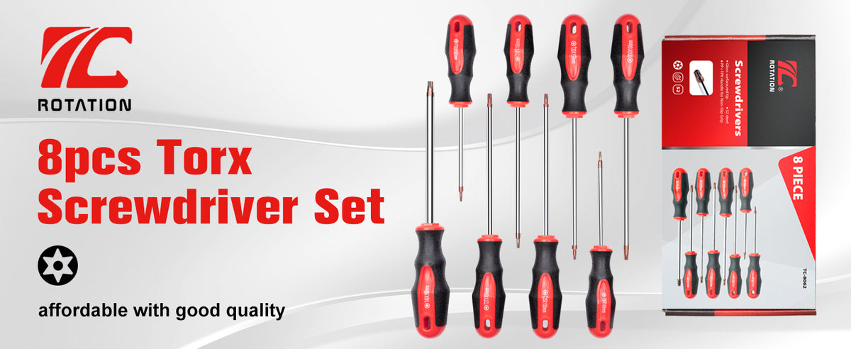 ROTATION 8PCS Magnetic Tip Torx Screwdriver Set, 8 Torx Star Screwdrivers, T8, T10, T15, T20, T25, T27, T30, T40 Red Tip | Red, Gloss, S2 Steel - Detail Large 1