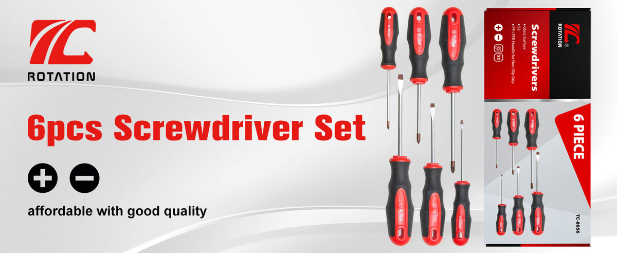 ROTATION 6PCS Magnetic Tip Screwdriver Set, 3 Phillips and 3 Flat, Red Tip | Red, Gloss, S2 Steel - Detail Large 1