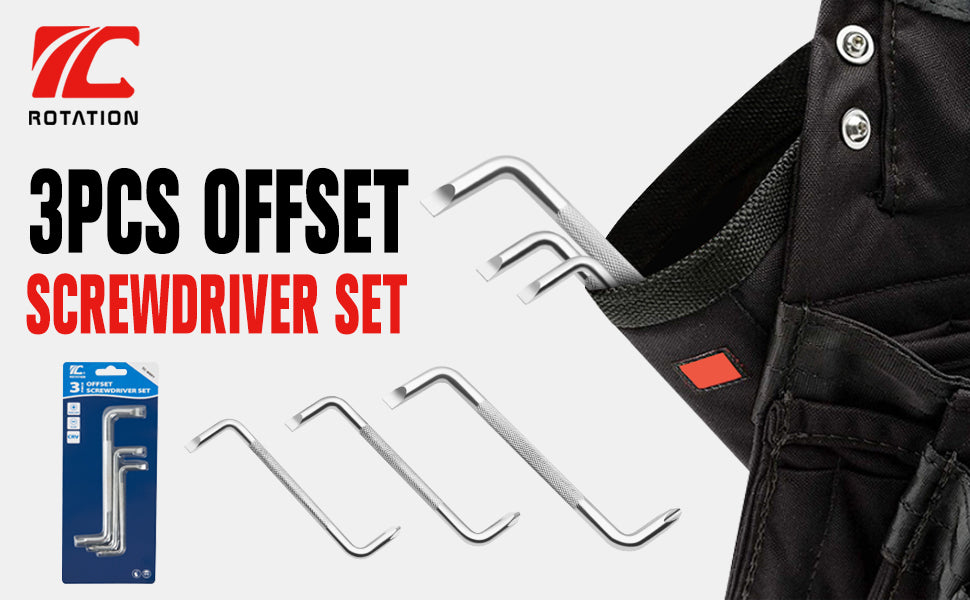 ROTATION 3-Piece Offset Screwdriver Set, Head Screwdriver Set with Magnetic, Z-Type Screwdriver with Phillips and Flathead - Detail Large 1