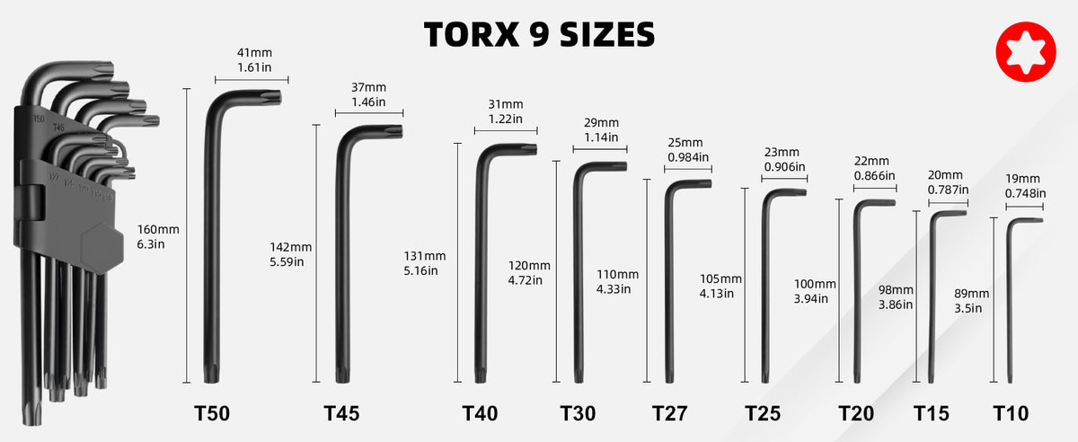 ROTATION 35-Piece Allen Wrenches Set, Metric/SAE/Torx Long Arm Allen Wrench Kit with Ball End, Hex Key Set, Chrome Vanadium Steel for Vehicle, Home & Appliance Repair - Detail Large 4