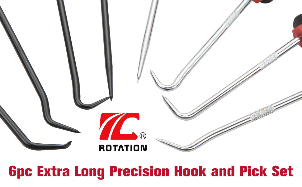 ROTATION Extra Long Precision Hook and Pick Set, 6-Piece Set, Chrome Vanadium Steel Shaft, for Remove Hoses and Gaskets, Auto and Electronics Maintenance Tools - Detail Large 1
